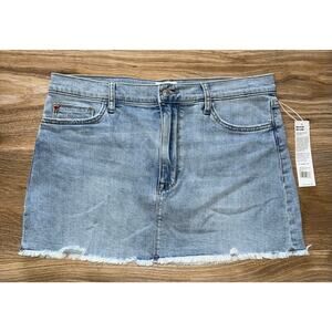 HUDSON JEANS Vivid Fringe Denim Mini Skirt Blue Havana Raw Hem - size 31 - OA